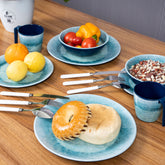 Melamin Geschirr Set Adria Blue für 2 Personen - 6 Teile Blau - Steingutoptik Essgeschirr Campinggeschirr Camping